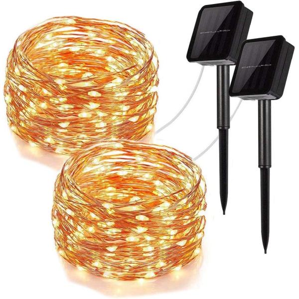 Warm White Solar Copper String Lights 100LED Wire Outdoor String Lights For