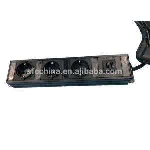 Desktop Outlet Strip ,Aluminum Shell 3 Germany/European Schuko+Dual USB