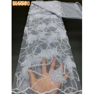 Fashion beaded lace with sequins embroidery lace fabric wedding bridal dress