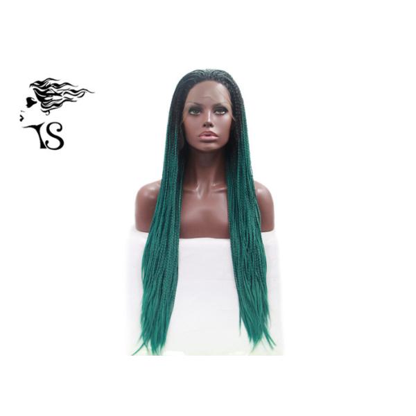 Buy Green Color Fashion Synthetic Braided Lace Front Wigs For Black Women Extra Long at wholesale prices
