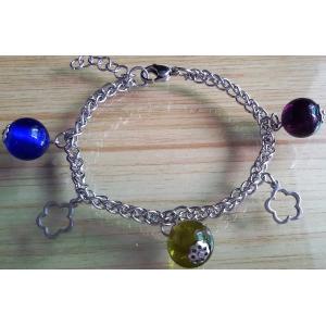 Stainless Steel Chain Linked Murano Pandora Glass Beads Charms Bracelets,12