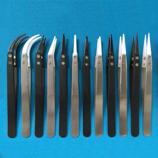 ESD Antistatic Stainless Steel Handle Ceramic Tweezers High Temperature