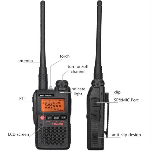 Baofeng UV-3R Dual Band Walkie Talkie with 1-5KM Talk Range 16 Storage Channels and 8W Output Power