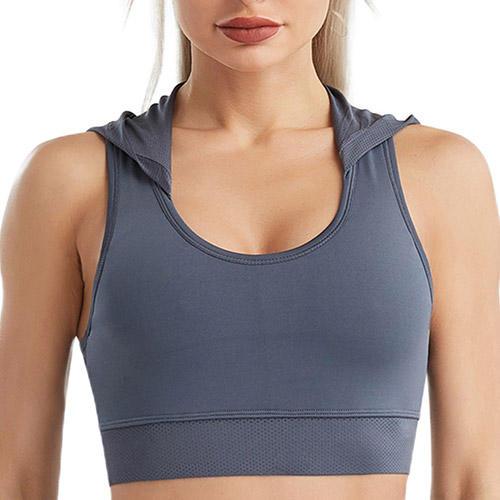 OEM Solid Racerback Hollow Out Hooded Sports Bra Women Gym Biker Workout Tops