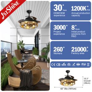 42 Inch Black Retractable Ceiling Fan With Light Remote Control