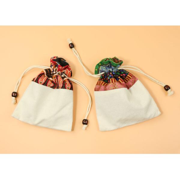 Buy Wooden Bead Drawstring Splicing Recyclable Canvas Drawstring Bag at wholesale prices