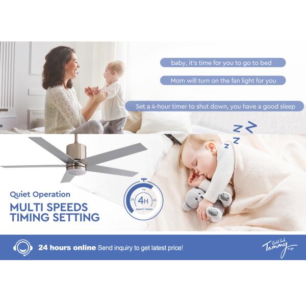 Satin Nickel Modern LED Ceiling Fan With 5 MDF Blade DC Motor Home Decorative