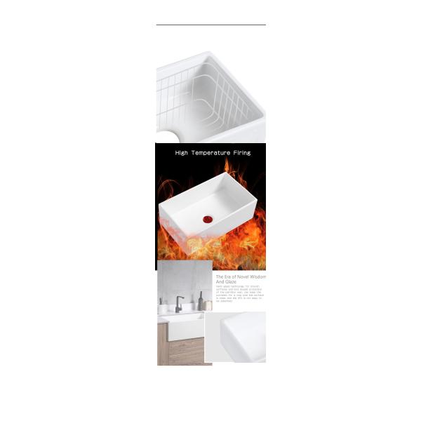 Rectangular Farmhouse Kitchen Sink Gloss White Single Bowl Kitchen Sink