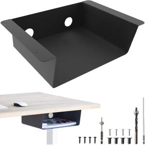 Single Square Modern 2mm Iron Desk Storage Shelf with Dual Headset Hanger Hook