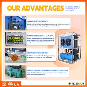 1Ton Tube Ice Machine with 500kg Ice Storage 4.6KW Industrial R404a/R22 Ice Tube