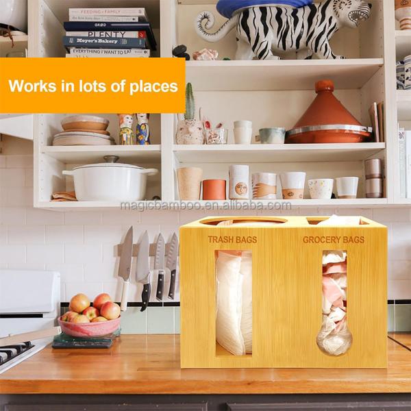 Multi-Functional Square Wall Mount Trash Bag Grocery Bag Storage Dispenser for Kitchen