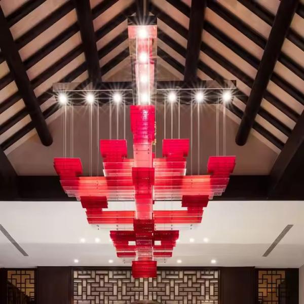 Custom Chinese Restaurant Chandelier Modern Style Creative Acrylic Square Center