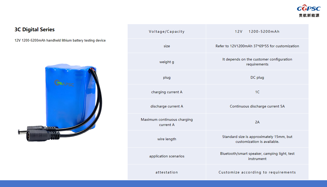12V 1200-5200mah Handheld test equipment lithium battery