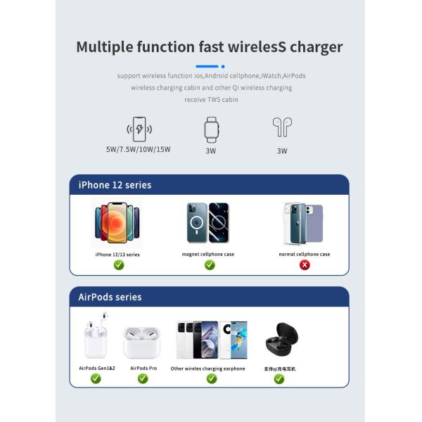 3 Level LED Night Light Wireless Double Charging Stand With Short Circuit Protection