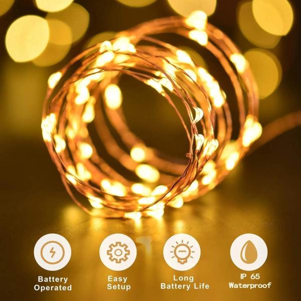 Warm White Waterproof Solar Copper Wire String Lights With 8 Lighting Modes For Yard Decoration
