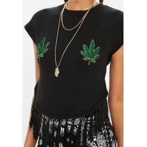 Tall Black Leaf Placement Clothing T Shirt Women