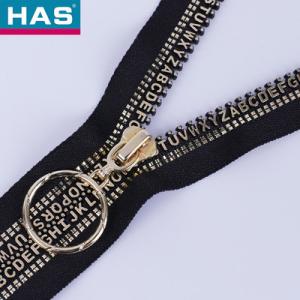 China Lightweight Open Tail Resin Zipper With Alloy Circular Ring Gold Plated For Clothing And Pants Sample on sale