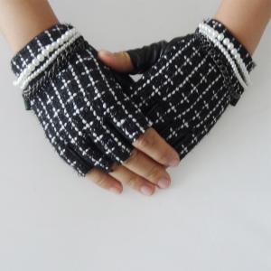 Fashion Women Black Leather Half Finger Gloves