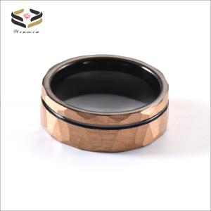 Jewelry Main Material Tungsten 8mm Black Rose Gold Faceted Ring for Geometric