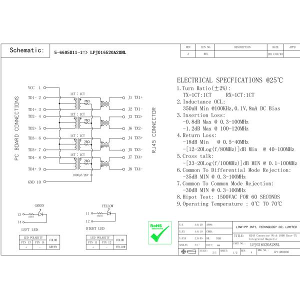 5-6605811-1 RJ45 With Integrated Magnetics LPJG16520A28NL Protocol converter