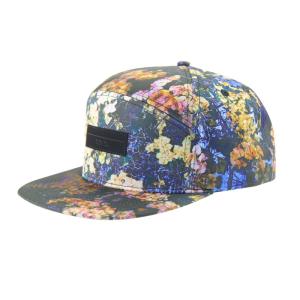 China 100% polyester 7 Panel Snapback Custom Camp Hat With Leather Patch Logo On Front on sale