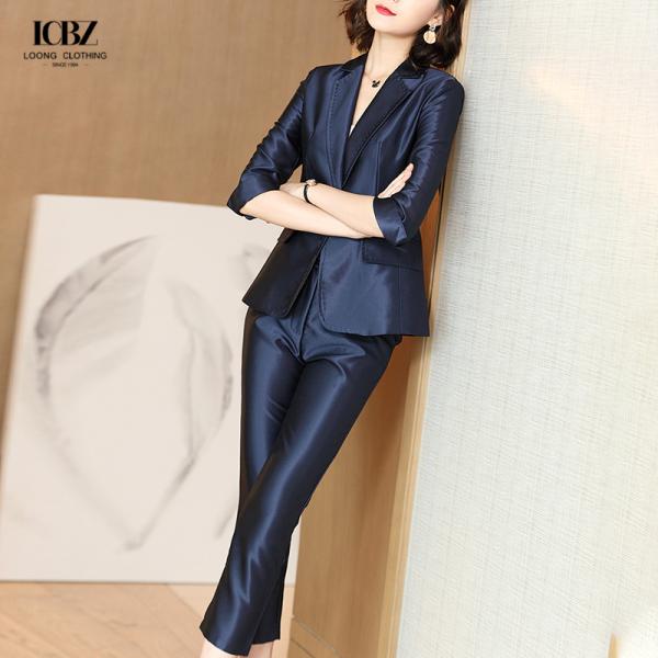 Women's Formal Pink Suit Sets Jacket And Pants 2 Piece Fashion Office Wear Uniform