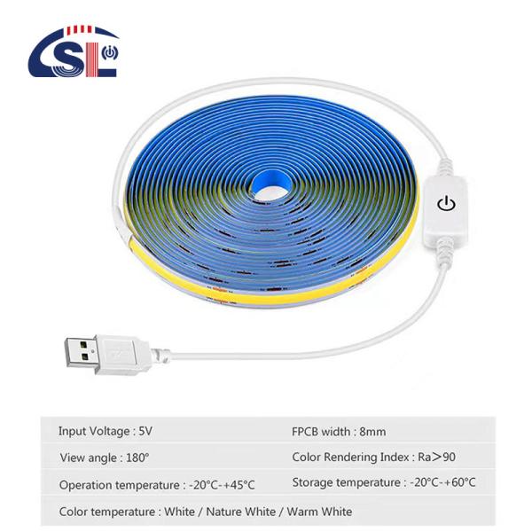 5V DC Input Copper Material COB 320LEDs IP20 Ra 90 LED Light Strip for Home Lighting
