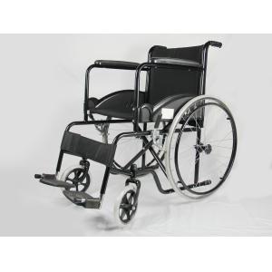 Low Price Basis Black Coating Steel Frame Folding Steel Wheelchair With Solid