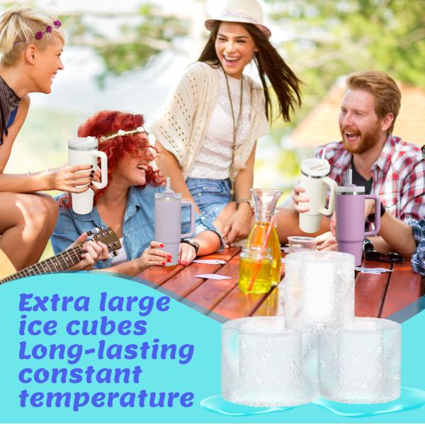 Silicone Stanley Ice Cube Tray With Lid 3 Hollow Cylinder Ice Molds For 30-40oz Cups