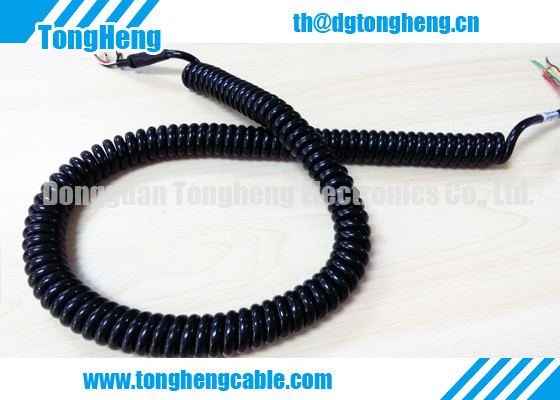 Glossy Black PUR Jacket Customized Retractable Spring Cable High Resilience