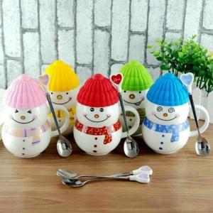 Crramic Innovative Personalised Coffee Mugs Snowman With Lid