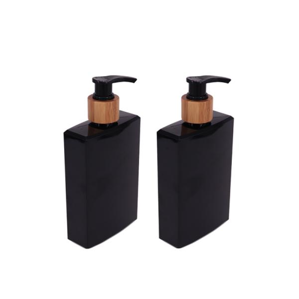 Buy 250ml Black Square Shampoo bath bottle with bamboo Pump cleanser Plastic Bottles at wholesale prices