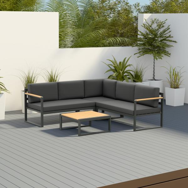 Outdoor Metal Furniture Set for Garden Corner Sofa Lounge Modern Design Wood