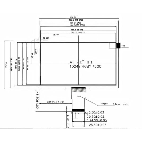 7 Inch TFT Screen 1024x600 TFT Capacitive Touchscreen For Industrial / Outdoor