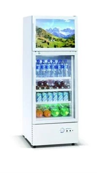 298L vertical double door double temperature display beverage cooler/beverage