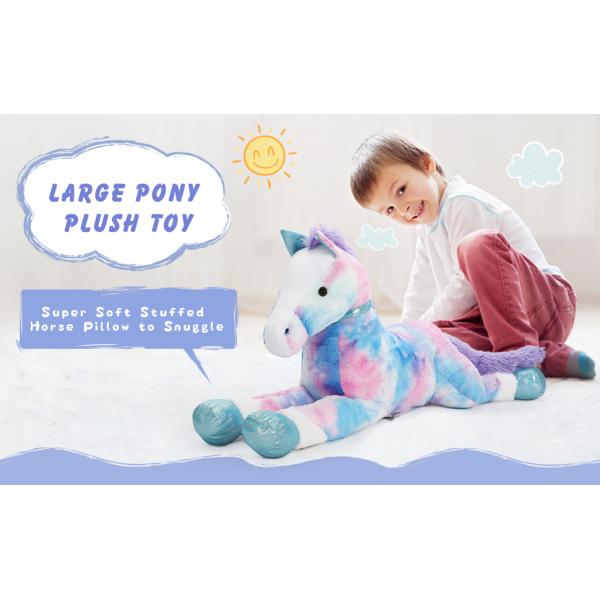 MorisMos Large 35 Inch Soft Blue Horse Stuffed Animal Pillow PP Cotton Pony Plush Toy for Boys and Girls for Parties