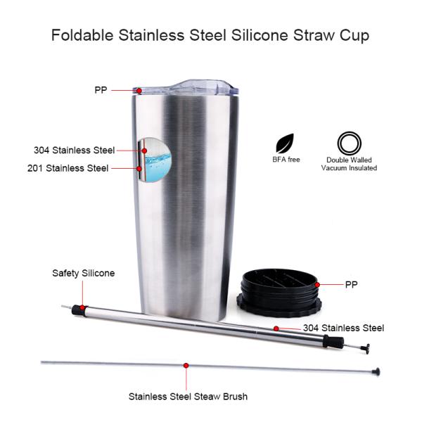 600ml hot sell Double Wall Stainless Steel Vacuum insulated water bottle Thermos Mugs with foldable straw