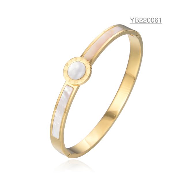 Buy ODM Dowager Brand Stainless Steel Bangle Gold Silver White Enamel Bracelet at wholesale prices