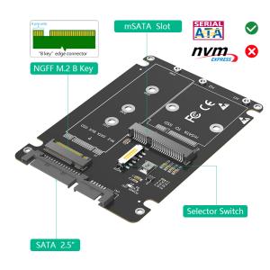 Full-size NGFF M.2 B Key/mSATA SSD to 2.5 SATA3 Adapter 2 in 1 with Plastic