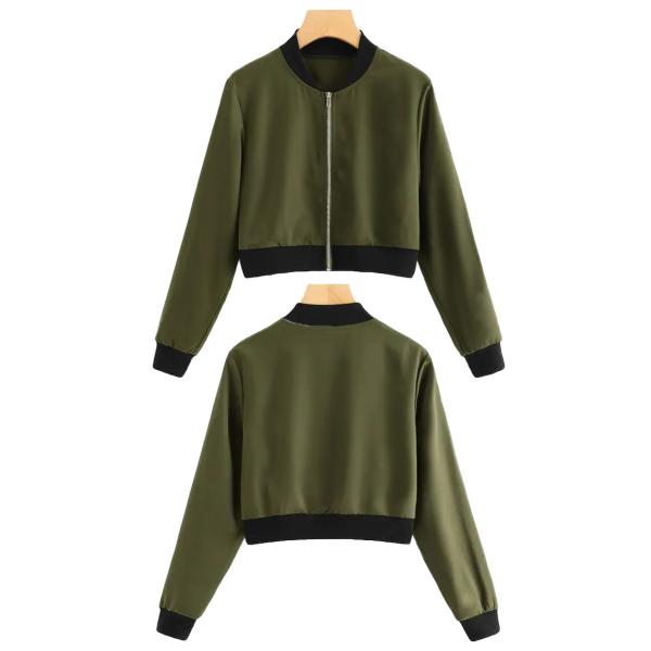 Wholesale spring autumn Ladies short cropped stand-neck baseball zipper jacket womens coat