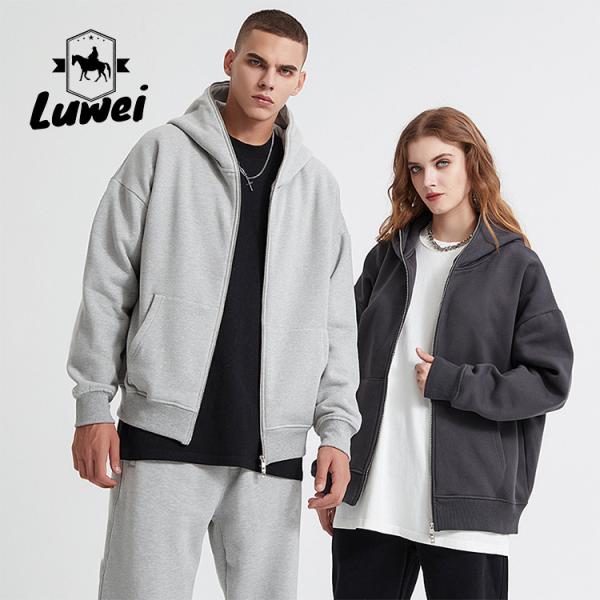 Buy Winter Heavy Zip Up Cotton Hoodie Custom Embroidery Joggers Sweatshirts at wholesale prices