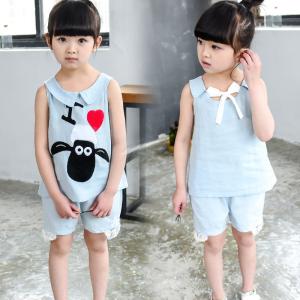 Quality 2016 Fashion Girl Kid's Clothes Set Little Sheep Sleeveless Tops+ Short Pants Jeans T309 for sale