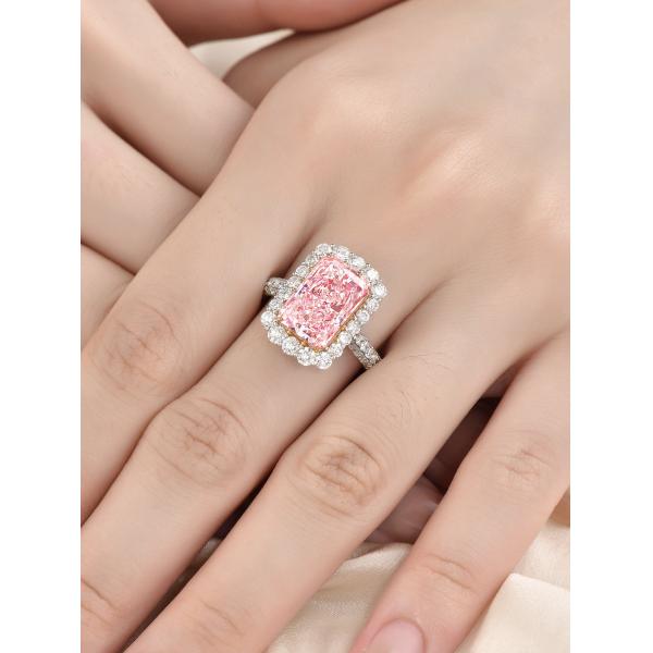 Lab Grown Pink Diamond Engagement Ring Wedding Ring Radiant Cut Design