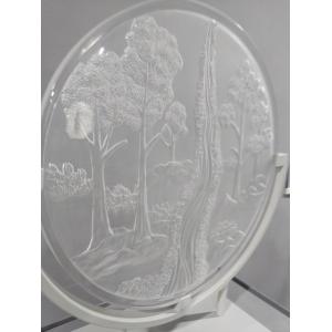 Hotel Office Clear Green Dewaxing Liuli Sand Carved Glass