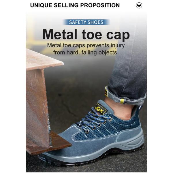 Comfort Genuine Leather Safety Shoes , Blue Sports Work Shoes For Men'S Working