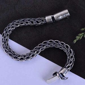 Retro Handmade 925 Sterling Silver Rope Chain Mens Bracelet(060670)
