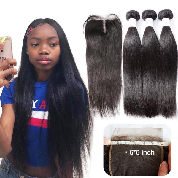 Buy 100 Unprocessed Virgin Brazilian Hair For Lady , 6 X 6 Lace Closure With Bundles at wholesale prices
