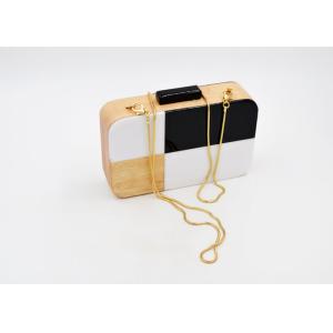 Natural Black White Acrylic Wooden Clutch Bag With Snake Shape Chain