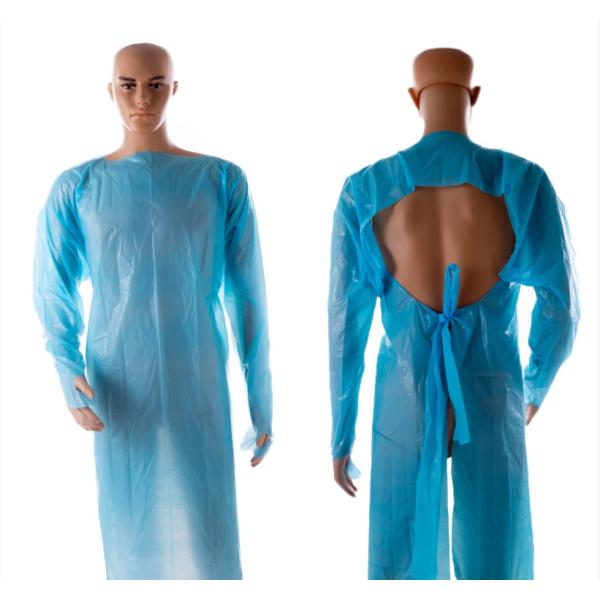 Buy Durable Lightweight Blue Plastic Isolation Gowns With Thumb Loop at wholesale prices