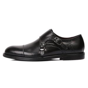 Black Mens Monk Strap Shoes , Goodyear Leather Shoes With Buckle